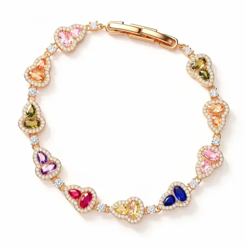 Sparkling Rainbow Zircon Gourd Bracelet - Rose Gold Plated Lucky Crystal Tennis Bracelet for Women