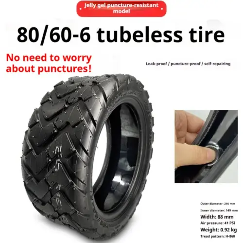 10-Inch Heavy-Duty Tubeless Electric Scooter Tire (80/60-6) – Puncture-Resistant Jelly Self-Healing Vacuum Tire