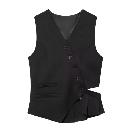 Chic Korean-Style Casual Sleeveless Vest – Modern Minimalist Black Top