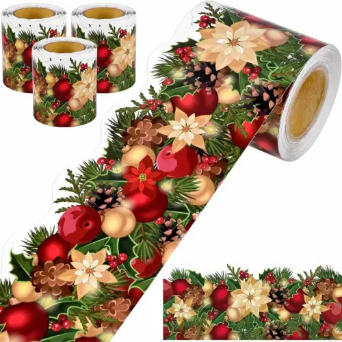 Festive Christmas Holiday Decorative Border Sticker Roll – 18m Seasonal Trim for Walls & Bulletin Boards