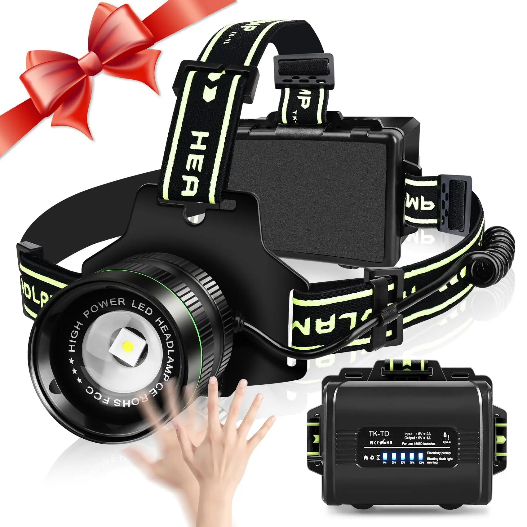 Ultra-Bright 60W White Laser LED Headlamp – High-Power Rechargeable Zoomable Headlight