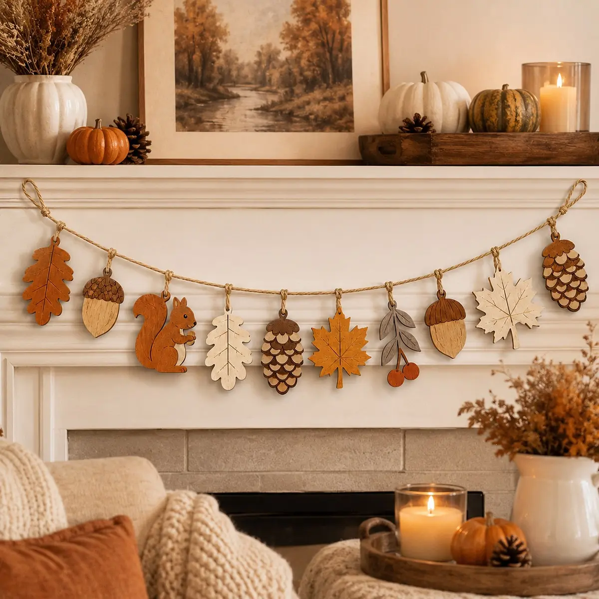 Rustic Mid-Century Modern Wooden Christmas Ornament Set - Natural Boxwood Hanging Holiday Tree Pendant