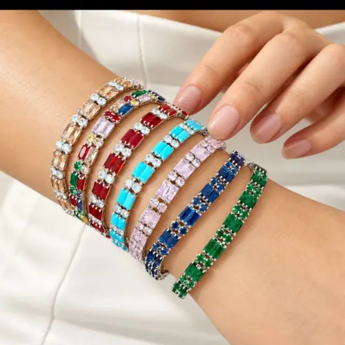 Sparkling Kleurful Cubic Zirconia Tennis Bracelet - Premium Copper Claw Chain Bangle for Men & Women