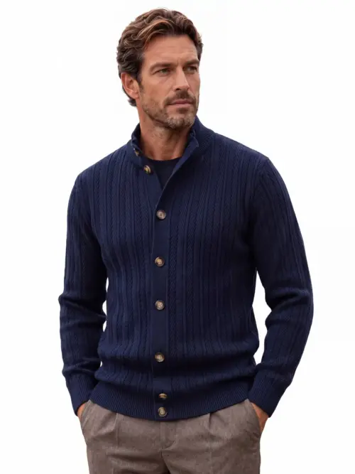 Men's Premium Business Casual Knit Cardigan Sweater - Soft Stretch Cotton Layering Jacket