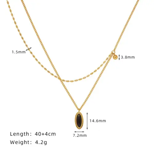 French Vintage Oval Black Pendant Necklace – Tarnish-Free Titanium Steel Clavicle Chain