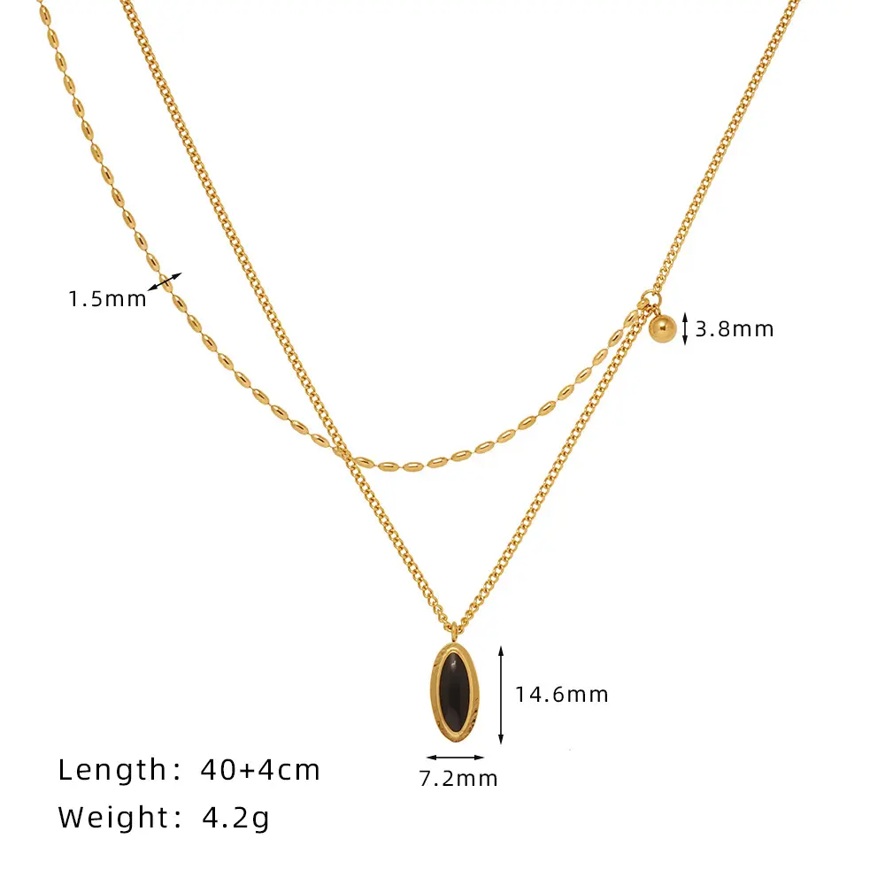 French Vintage Oval Black Pendant Necklace – Tarnish-Free Titanium Steel Clavicle Chain
