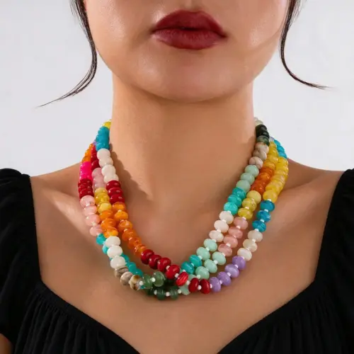 Chic Geometric Kolorful Beaded Necklace for Women – Trendy Handcrafted Clavicle Statement Choker