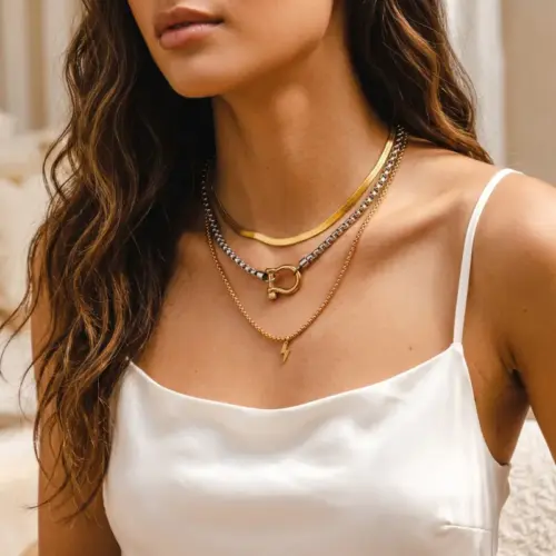 Unisex Titanium Steel Square Box Chain Necklace with Horseshoe U-Screw Clasp