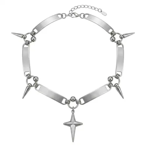 Punk Spiked Cross Star Pendant Necklace – Unisex Gothic Titanium Steel Twist Chain