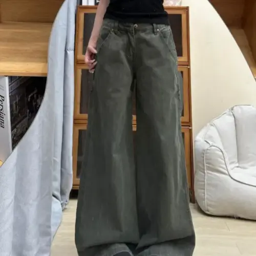 Women's High-Waisted Wide-Leg Denim Trousers – Chic Floor-Length Straight Pants