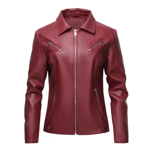 Women's Trendy Korean Style Faux PU Leather Jacket - Slim Fit Casual Streetwear Moto Coat