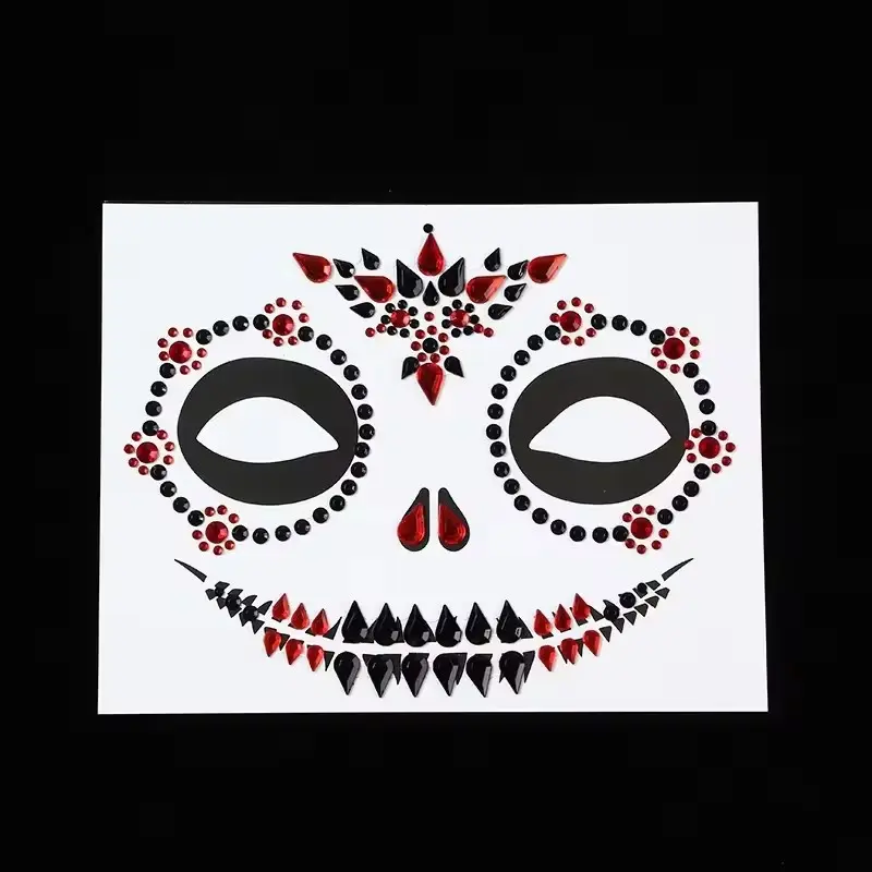 Sparkling Halloween Rhinestone Eye Makeup Stickers - Self-Adhesive Geometric Face Gems