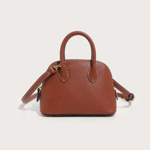 Women's Vintage Brown Shell Handbag - Retro Bolide Shoulder & Crossbody Bowling Bag