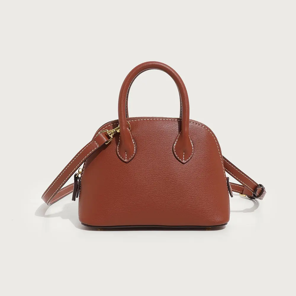Women's Vintage Brown Shell Handbag - Retro Bolide Shoulder & Crossbody Bowling Bag