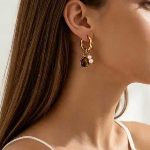 Vintage Pearl & Gemstone Drop Earrings for Women – Elegant Retro Statement Jewelry