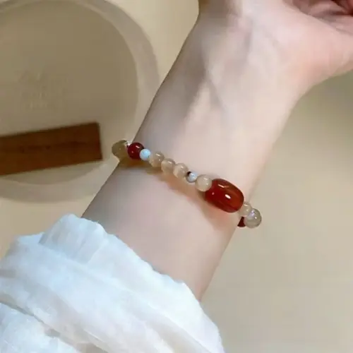 Natural Vintage Red Agate Beaded Bracelet – 8mm Spiritual Crystal Healing Jewelry for Women