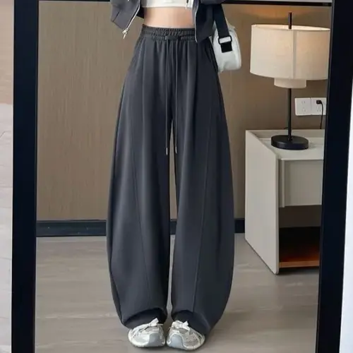 Women's Dark Gray Curved Seam Sweatpants - Trendy Spliced Streetwear Joggers