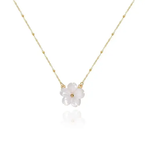 18K Gold Plated White Shell Peach Blossom Pendant Necklace | Elegant Titanium Steel Floral Clavicle Chain for Women