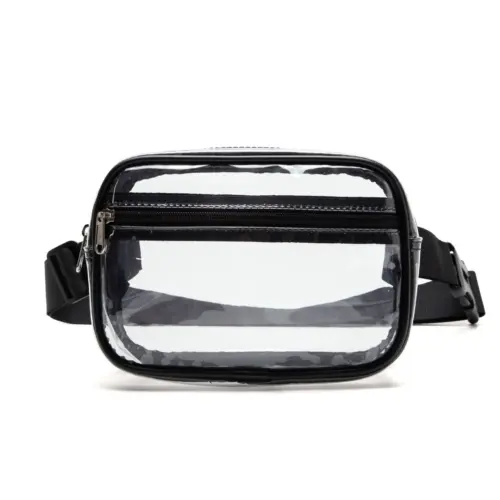 Clear Waterproof PVC Crossbody & Waist Bag - Portable Transparent Toiletry, Makeup & Travel Bag (Black)