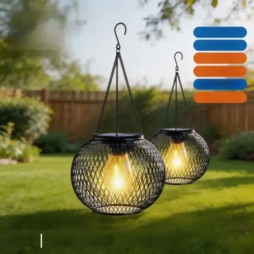 Solar-Powered Outdoor Iron Mesh Lantern – Waterproof IP65 Hanging Garden & Courtyard Landscape Light