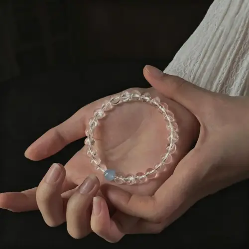 Natural White Phantom Aquamarine Beaded Bracelet | Handcrafted Crystal Healing Jewelry