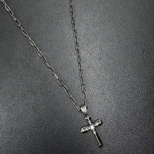 Vintage Distressed Cross Necklace | Sparkling Crystal Accent Titanium Steel Pendant Chain