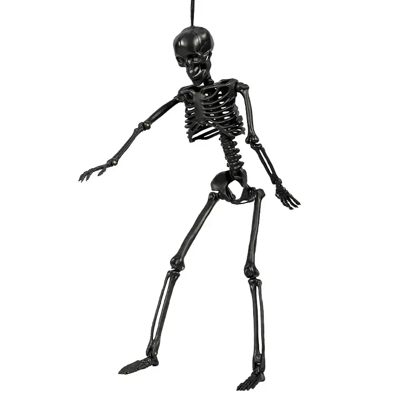 40cm Posable Black Skeleton Halloween Decoration – Standing Scary Skeleton with Adjustable Joints