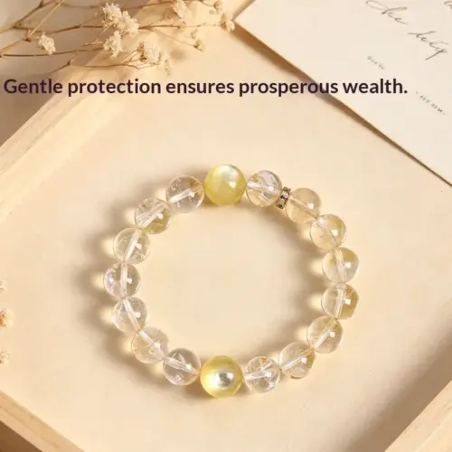 Natural Citrine & Yellow Azeztulite Beaded Bracelet for Women – Radiant Golden Crystal Energy Jewelry