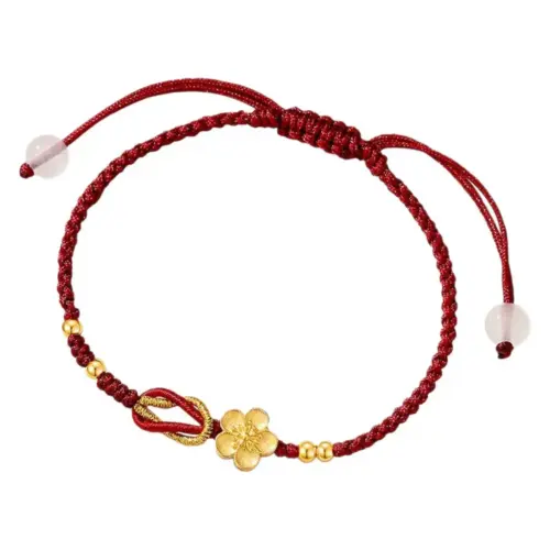 Lucky Blossom Red Cord Bracelet for Women – Elegant Floral Double-Knot Charm Jewelry