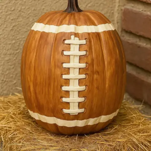 Hand-Painted Football Pumpkin Resin Decor – Creative Sports Accent Figurine for Home and Fall Display