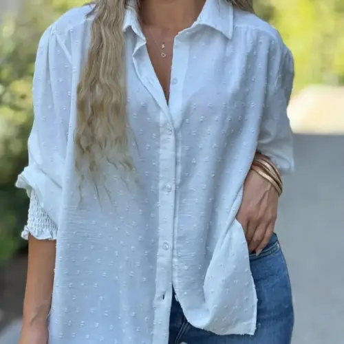 Women's Elegant Button-Front Work Blouse - Versatile Loose Casual Commute Top