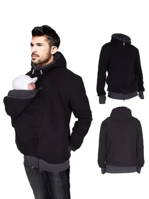 Men's 2-in-1 Kangaroo Babywearing Hoodie | Multifunctional Dad Carrier Sweatshirt for Autumn & Winter