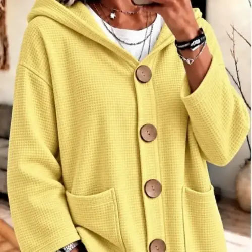 Women's Casual Button-Down Hooded Cardigan – Cozy Mid-Length Fall & Winter Outerwear