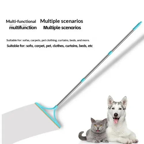 Multifunctional Pet Hair Remover Broom – Adjustable 3-Section Metal Carpet Scraper & Fur Cleaner Mop