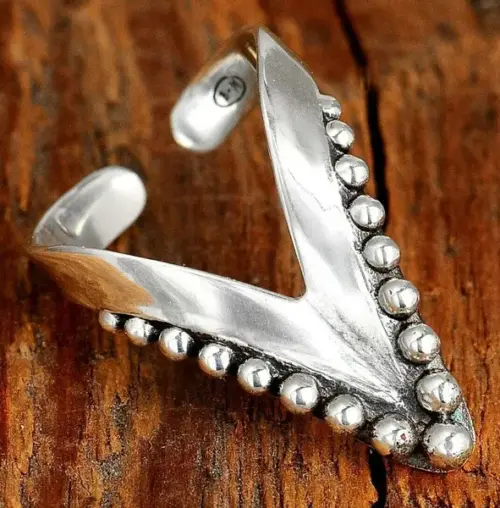 Vintage Geometric Polka Dot Open Ring – Unisex Adjustable Silver Plated Statement Band
