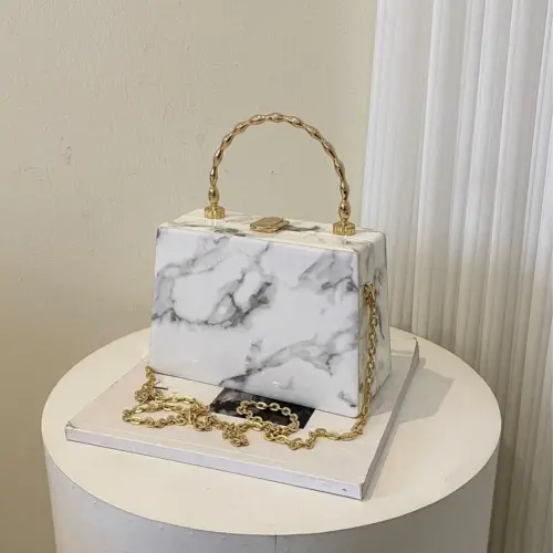 Chic Marble Print Mini Box Handbag – Women's Structured Crossbody Bag with Chain Strap