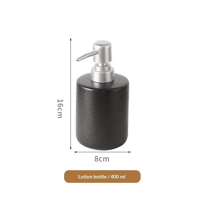 Modern Matte Black Ceramic Lotion Dispenser – Refillable Soap & Liquid Pump Bottle for Bathroom Countertop