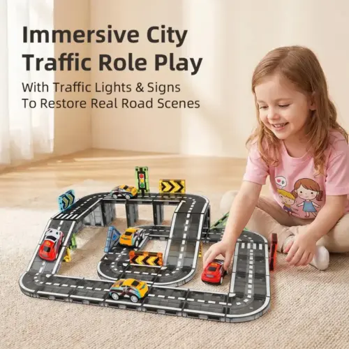 DIY Magnetic City Road Building Block Set - STEM Educational Construction Track Toy for Kids
