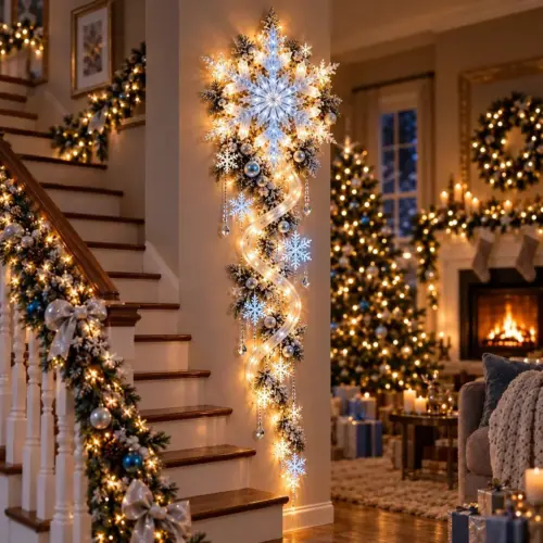 Giant Snowflake Blizzard LED Wall Light - Indoor Christmas Waterfall Curtain Lamp
