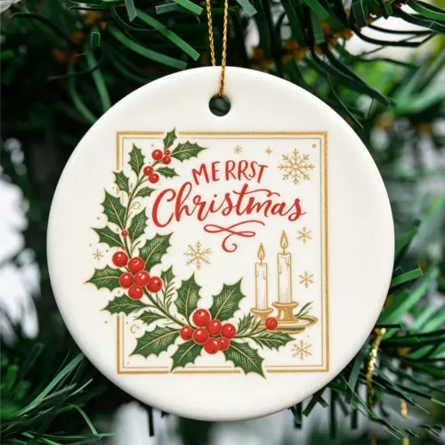Premium Double-Sided Ceramic Christmas Ornament – Festive Holiday Tree Hanging Decoration & Keepsake