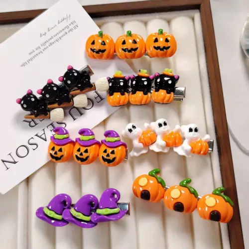 Spooky & Cute Halloween Duckbill Hair Clips – Cartoon Pumpkin, Ghost & Witch Hat Hair Accessories for Holiday Parties