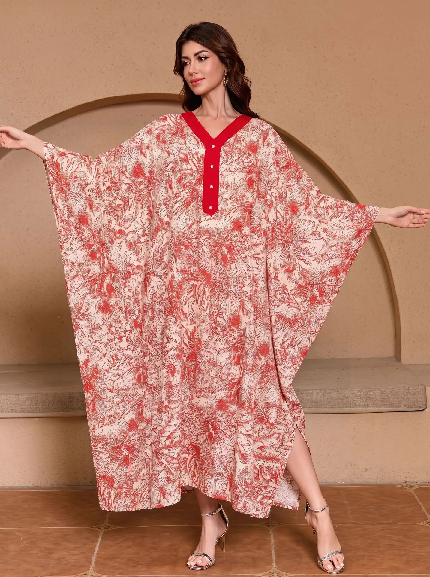 Women's Plus Size Printed Kaftan Maxi Dress – Lightweight 100% Viscose Summer Beach Cover-Up