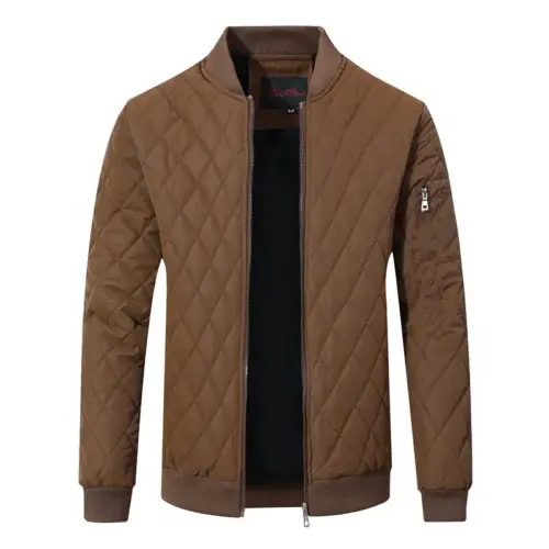 Men's Casual Stand-Collar Faux Leather Jacket – Slim Fit Windproof Padded Winter Coat