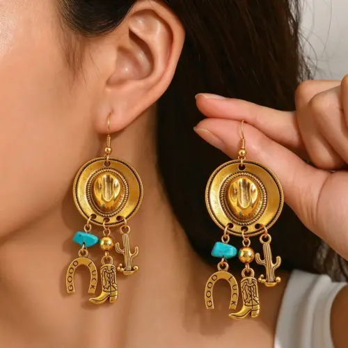 Vintage Western Cowboy Hat Earrings for Women – Chic Boho Rodeo Dangle Ear Jewelry