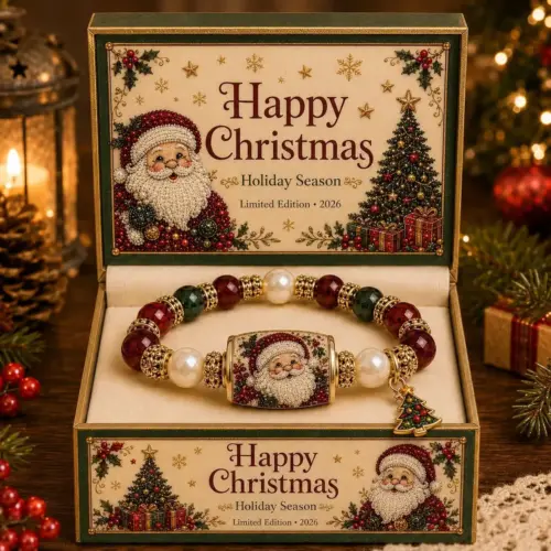 Festive Holiday Crystal Beaded Bracelet – Charming Christmas Charm Jewelry with Santa & Reindeer
