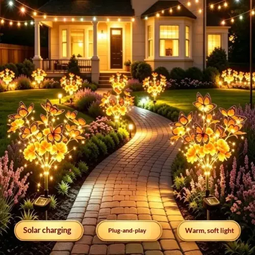 Solar-Powered Butterfly Lavender Tree Light - Waterproof Outdoor Garden & Patio Ambient Decorative Stake