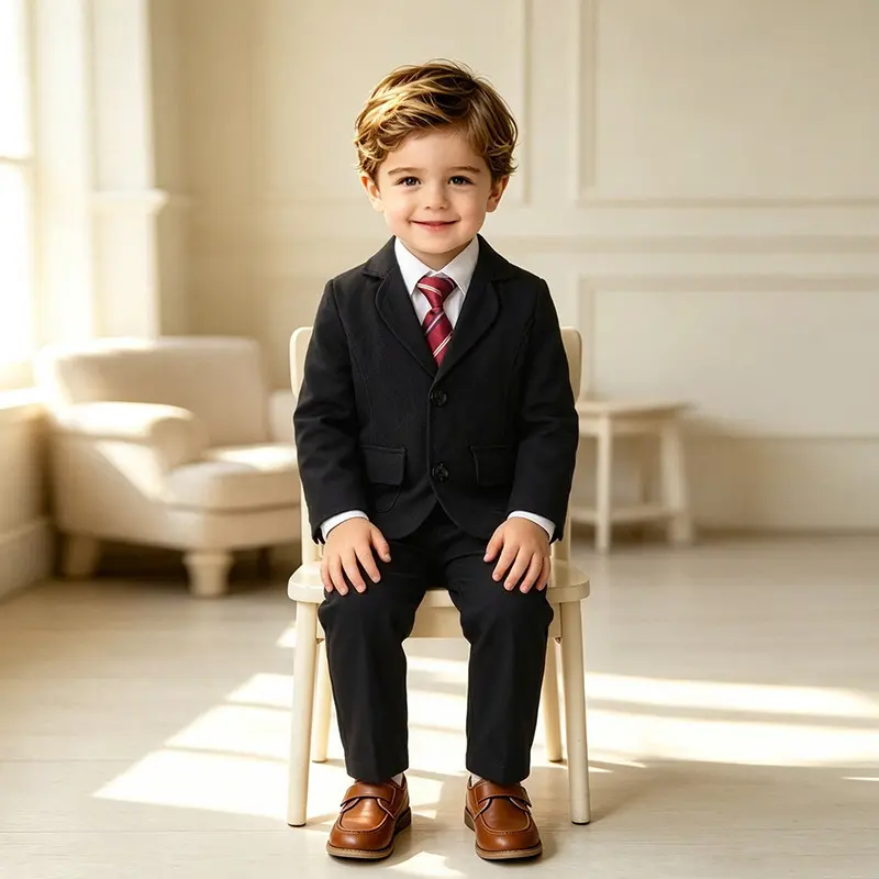 Boys Classic 5-Piece Formal Suit Set - Tailored Blazer Jacket, Dress Shirt, Pants, Bow Tie & Necktie
