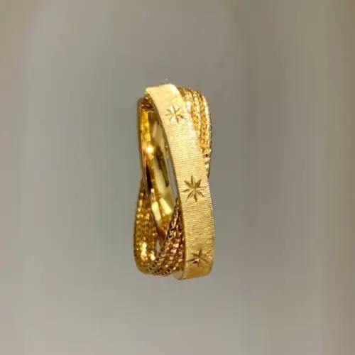 Vintage Mercury Star Triple-Band Ring – 18K Gold Plated Brushed Statement Ring