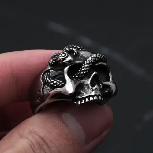 Gothic Venomous Snake Skull Ring - Vintage Punk Biker Statement Jewelry