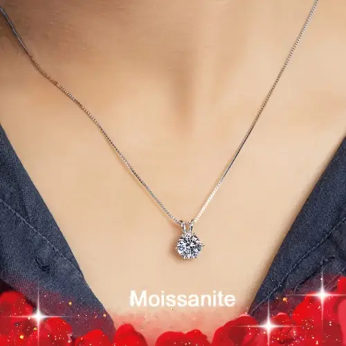 Classic Six-Prong Solitaire Pendant Necklace – Elegant Silver Clavicle Chain for Women